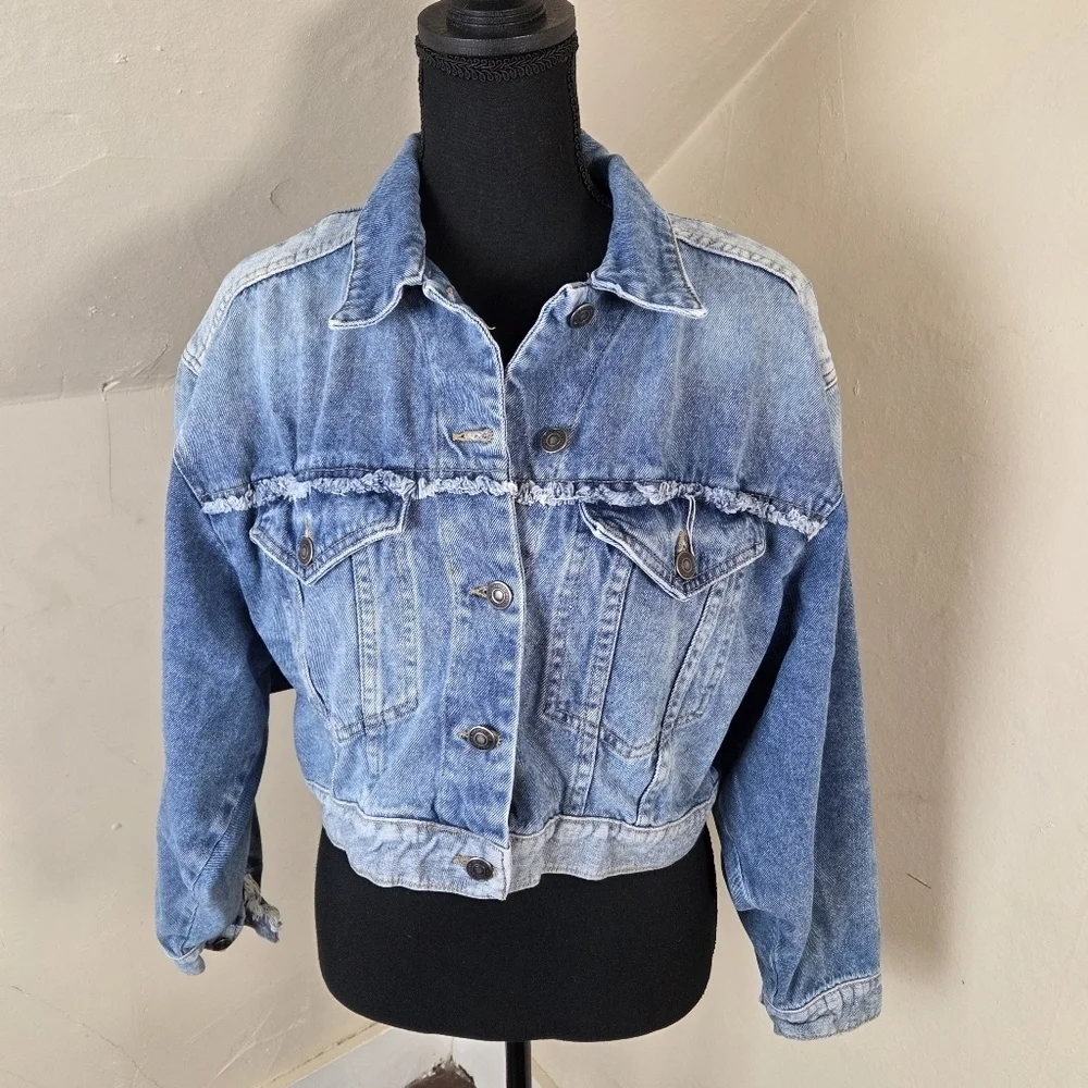 Free People Bedford Blue Denim Cropped Jean Jacket Women size S - Picture 5 of 15